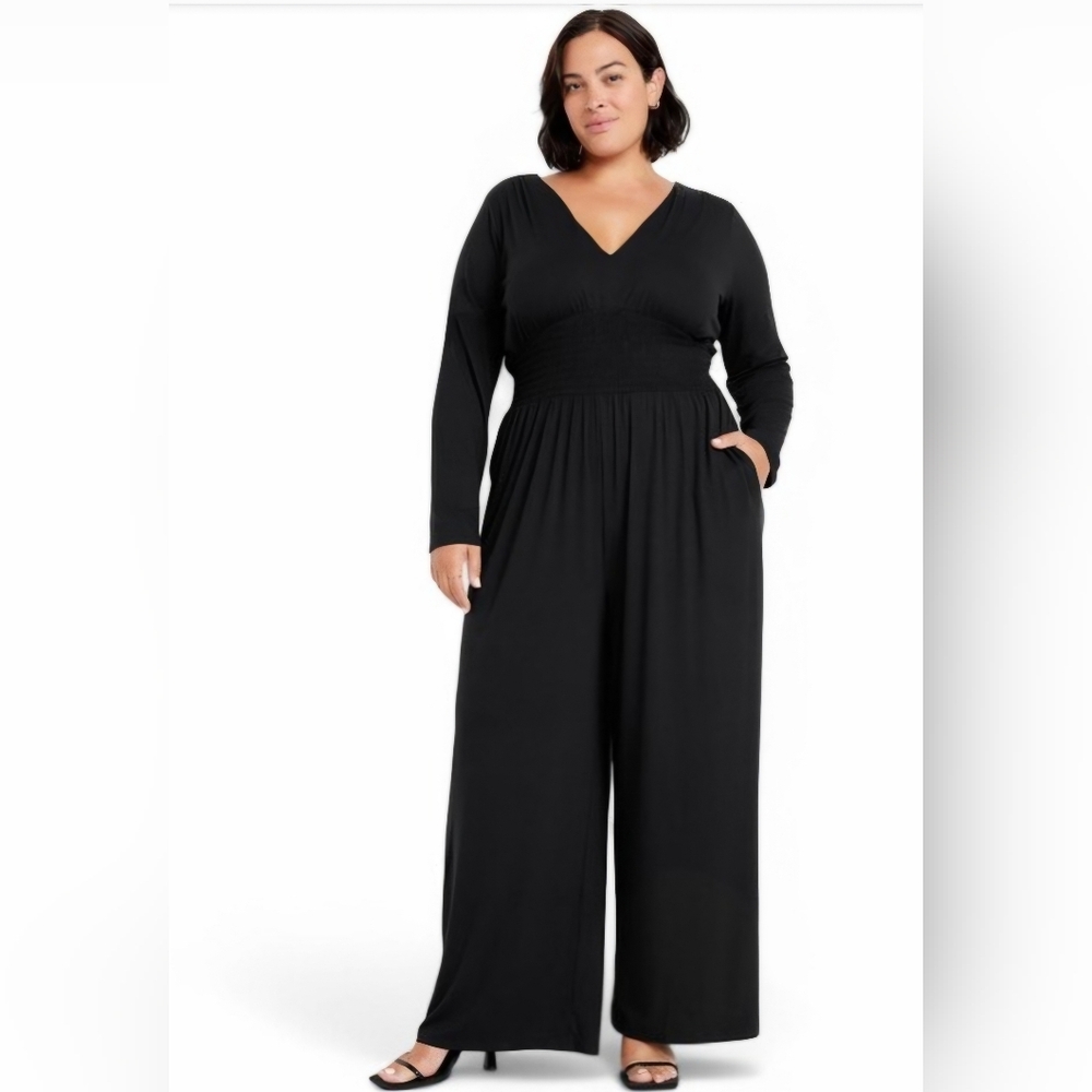 Old Navy Black Elegant Jumpsuit Waist-Defined Wide-Leg Side Pockets  Size XXLT